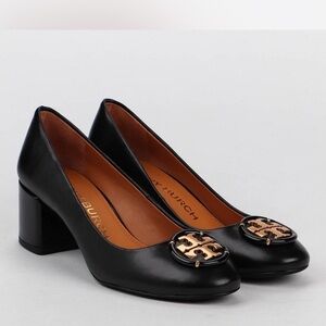 Tory Burch Multi Logo Pump Black Leather 6.5 Women’s Shoes Heels
